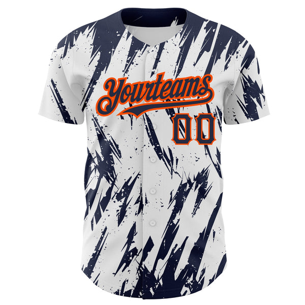 Custom White Navy-Orange 3D Pattern Design Abstract Sharp Shape Authentic Baseball Jersey alternate