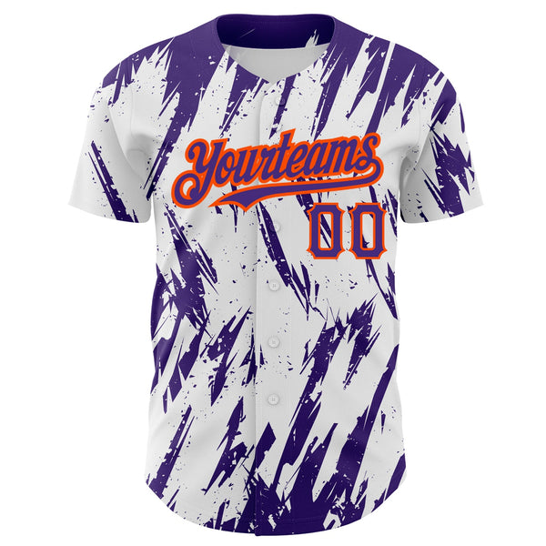Custom White Purple-Orange 3D Pattern Design Abstract Sharp Shape Authentic Baseball Jersey alternate