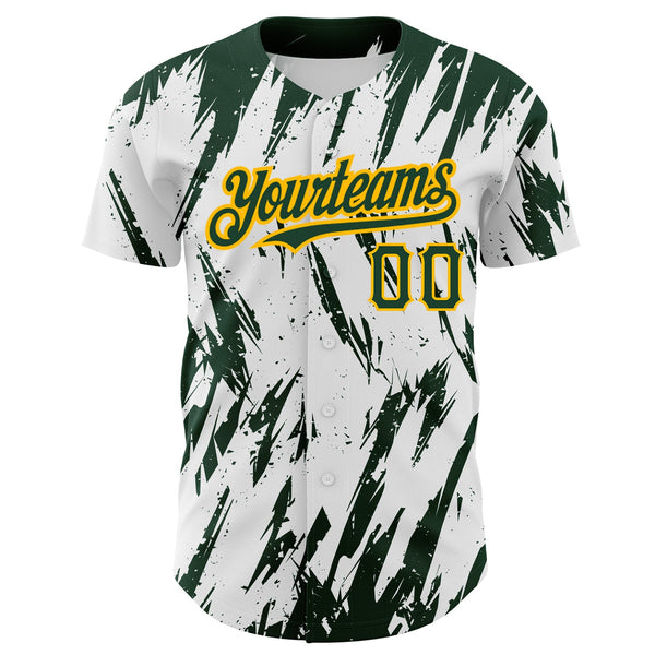 Custom White Green-Gold 3D Pattern Design Abstract Sharp Shape Authentic Baseball Jersey alternate