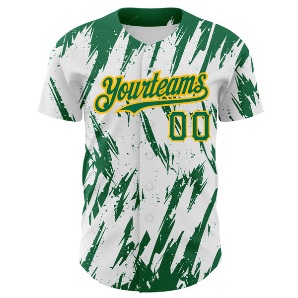 Custom White Kelly Green-Gold 3D Pattern Design Abstract Sharp Shape Authentic Baseball Jersey alternate