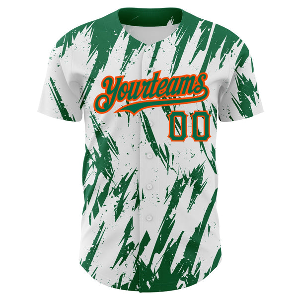 Custom White Kelly Green-Orange 3D Pattern Design Abstract Sharp Shape Authentic Baseball Jersey alternate