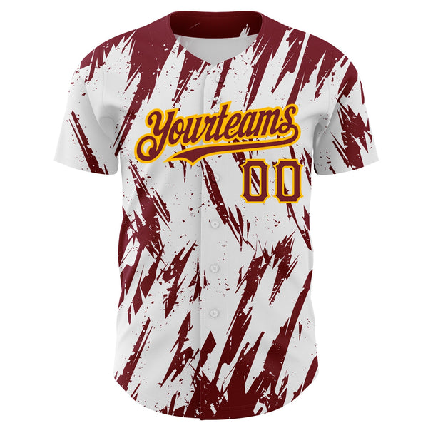 Custom White Crimson-Gold 3D Pattern Design Abstract Sharp Shape Authentic Baseball Jersey alternate
