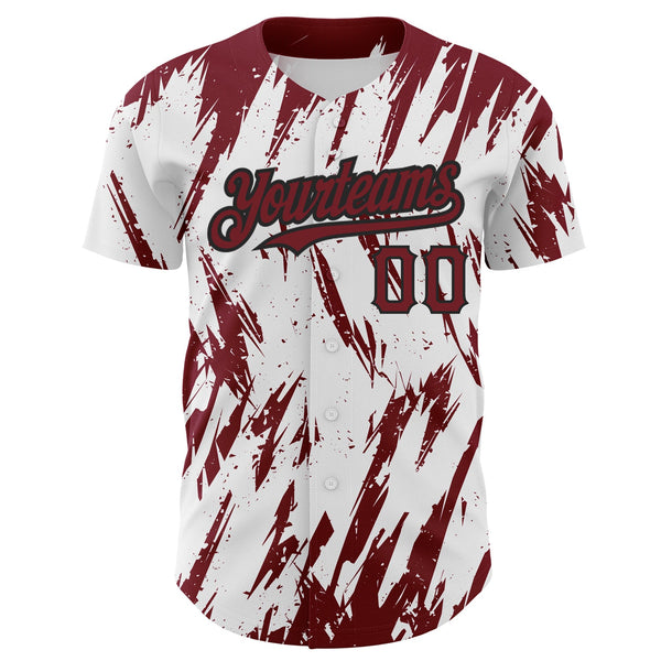 Custom White Crimson-Black 3D Pattern Design Abstract Sharp Shape Authentic Baseball Jersey alternate