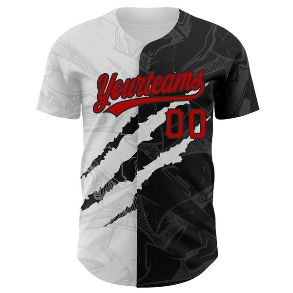 Custom Graffiti Pattern Red-Black 3D Scratch Authentic Baseball Jersey alternate