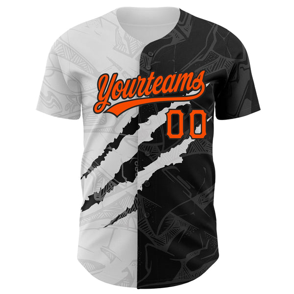 Custom Graffiti Pattern Orange-Black 3D Scratch Authentic Baseball Jersey alternate
