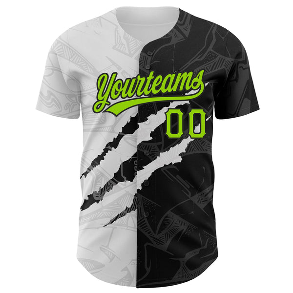 Custom Graffiti Pattern Neon Green-Black 3D Scratch Authentic Baseball Jersey alternate