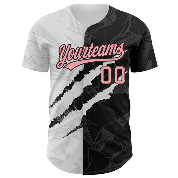 Custom Graffiti Pattern Medium Pink-Black 3D Scratch Authentic Baseball Jersey alternate