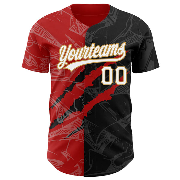 Custom Graffiti Pattern Black Red-Old Gold 3D Scratch Authentic Baseball Jersey alternate