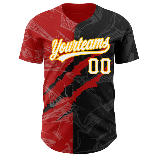 Custom Graffiti Pattern Black Red-Gold 3D Scratch Authentic Baseball Jersey alternate