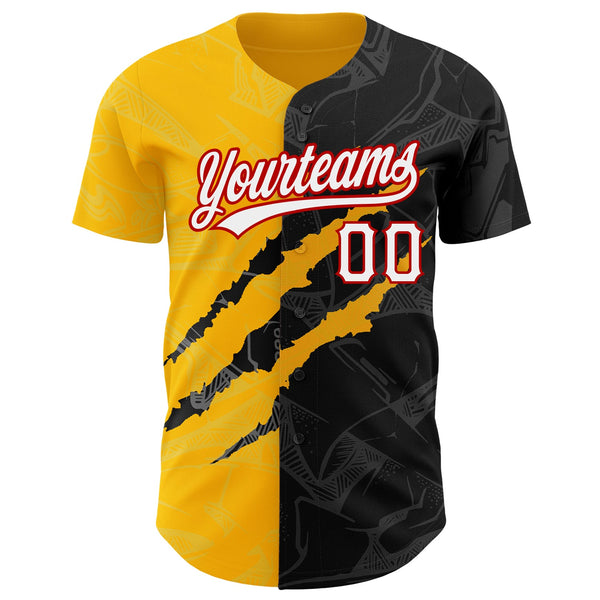 Custom Graffiti Pattern Black Gold-Red 3D Scratch Authentic Baseball Jersey alternate