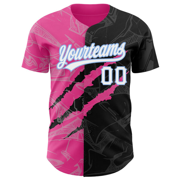 Custom Graffiti Pattern Black Pink-Light Blue 3D Scratch Authentic Baseball Jersey alternate