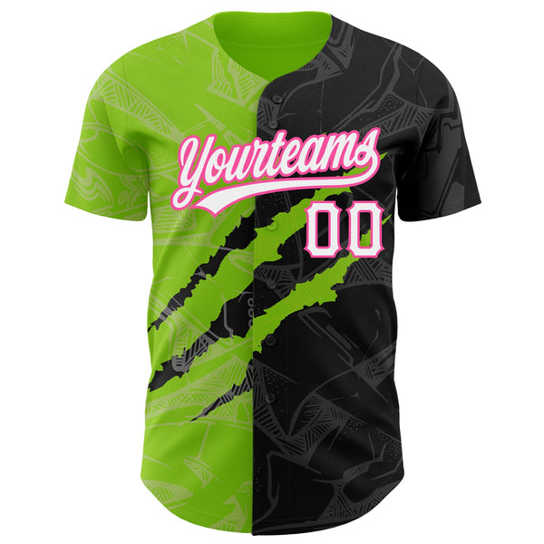 Custom Graffiti Pattern Black Neon Green-Pink 3D Scratch Authentic Baseball Jersey alternate