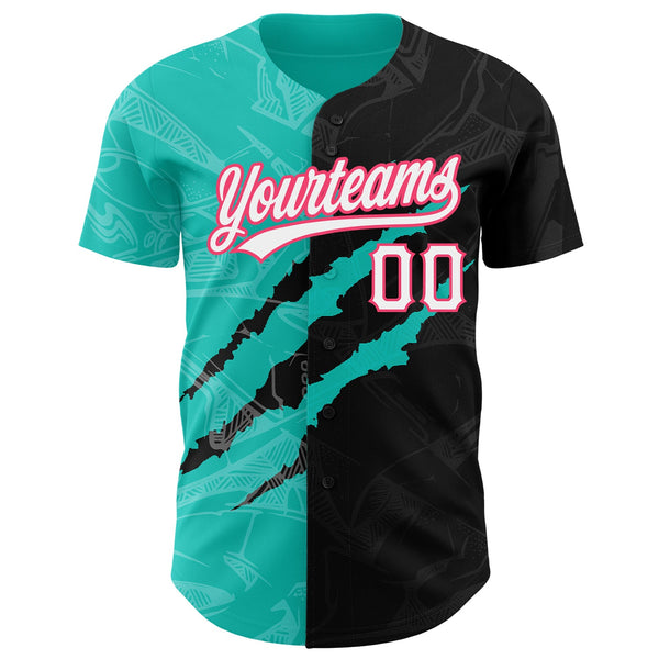 Custom Graffiti Pattern Black Aqua-Neon Pink 3D Scratch Authentic Baseball Jersey alternate