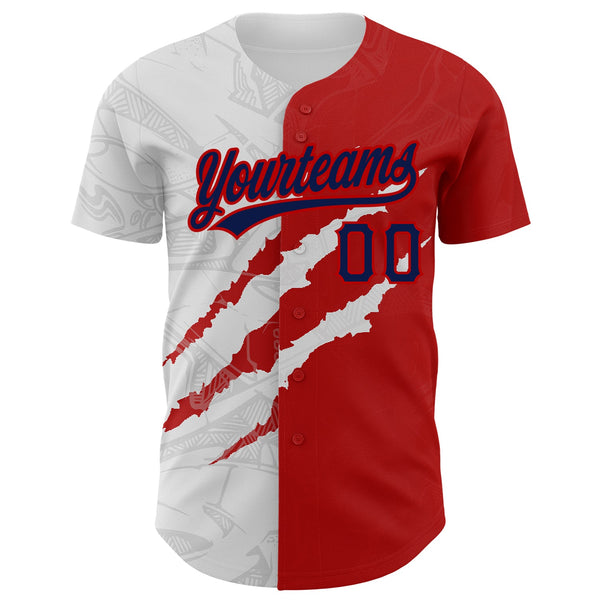 Custom Graffiti Pattern Navy-Red 3D Scratch Authentic Baseball Jersey alternate