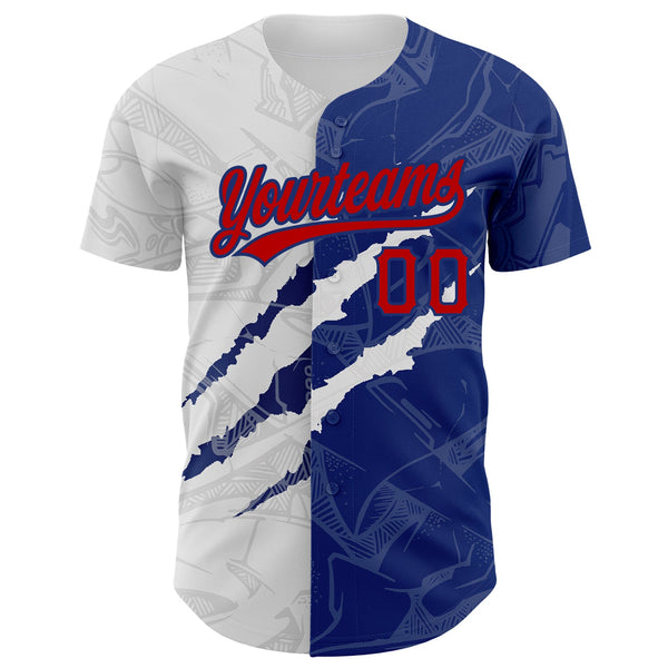 Custom Graffiti Pattern Red-Royal 3D Scratch Authentic Baseball Jersey alternate