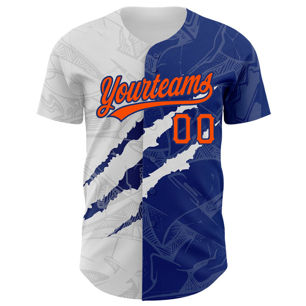 Custom Graffiti Pattern Orange-Royal 3D Scratch Authentic Baseball Jersey alternate