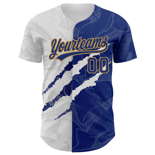 Custom Graffiti Pattern Royal-Old Gold 3D Scratch Authentic Baseball Jersey alternate