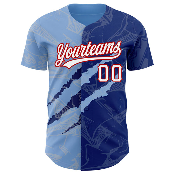 Custom Graffiti Pattern Royal Light Blue-Red 3D Scratch Authentic Baseball Jersey alternate