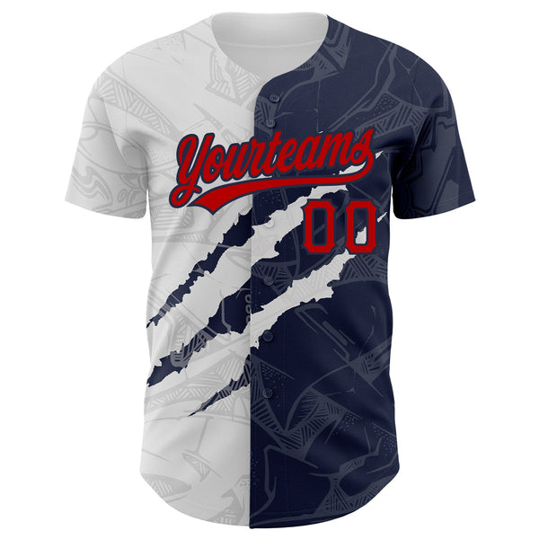 Custom Graffiti Pattern Red-Navy 3D Scratch Authentic Baseball Jersey alternate
