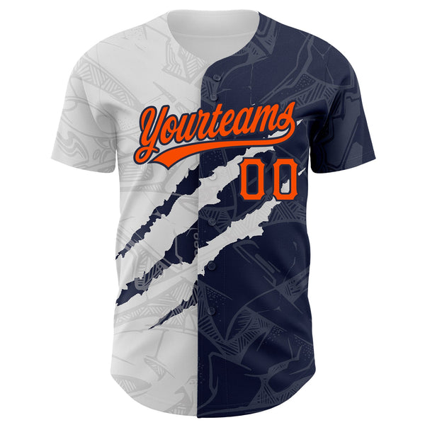 Custom Graffiti Pattern Orange-Navy 3D Scratch Authentic Baseball Jersey alternate