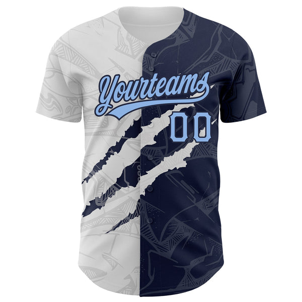 Custom Graffiti Pattern Light Blue-Navy 3D Scratch Authentic Baseball Jersey alternate