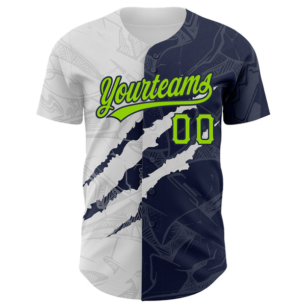 Custom Graffiti Pattern Neon Green-Navy 3D Scratch Authentic Baseball Jersey alternate