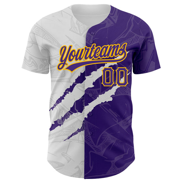 Custom Graffiti Pattern Purple-Gold 3D Scratch Authentic Baseball Jersey alternate