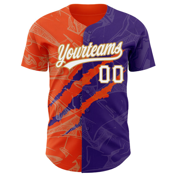 Custom Graffiti Pattern Purple Orange-Old Gold 3D Scratch Authentic Baseball Jersey alternate