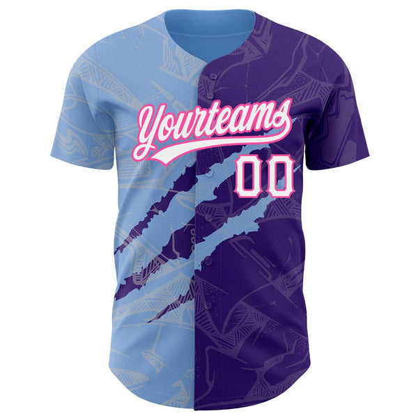 Custom Graffiti Pattern Purple Light Blue-Pink 3D Scratch Authentic Baseball Jersey alternate