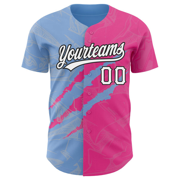 Custom Graffiti Pattern Pink Light Blue-Black 3D Scratch Authentic Baseball Jersey alternate