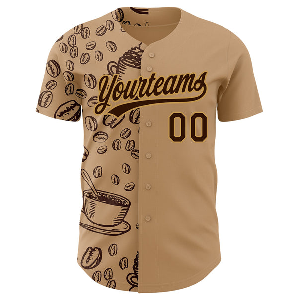 Custom Brown Old Gold 3D Pattern Design International Coffee Day Authentic Baseball Jersey alternate