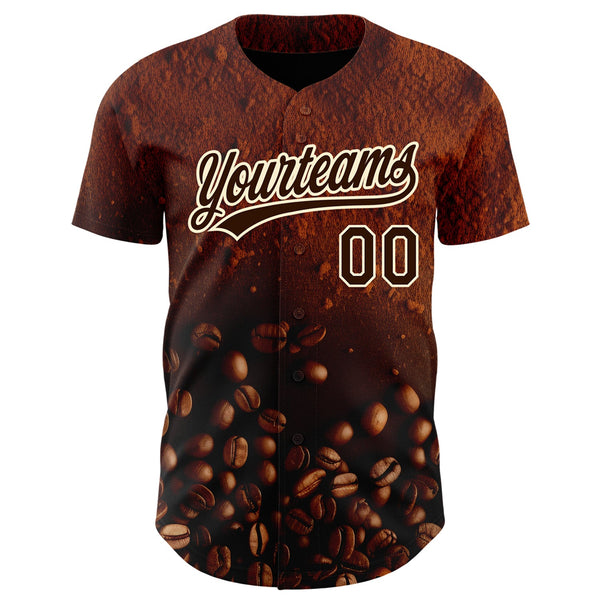 Custom Brown Cream 3D Pattern Design International Coffee Day Authentic Baseball Jersey alternate