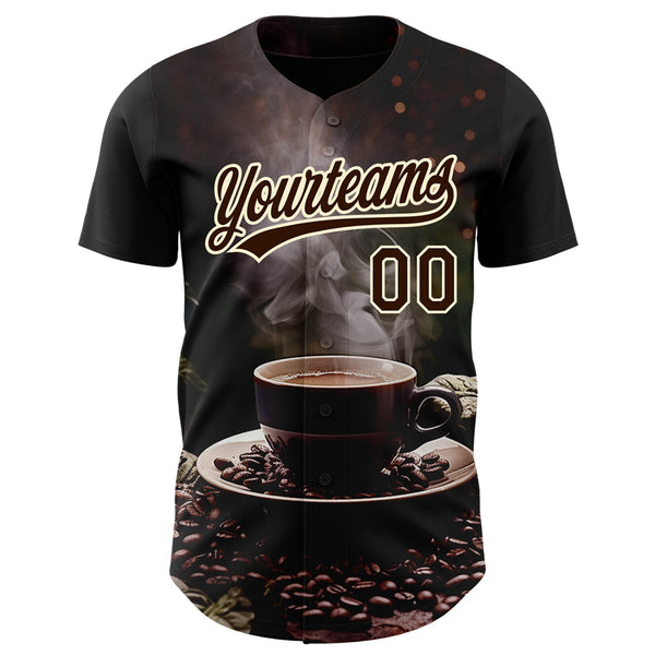 Custom Black Brown Cream 3D Pattern Design International Coffee Day Authentic Baseball Jersey alternate