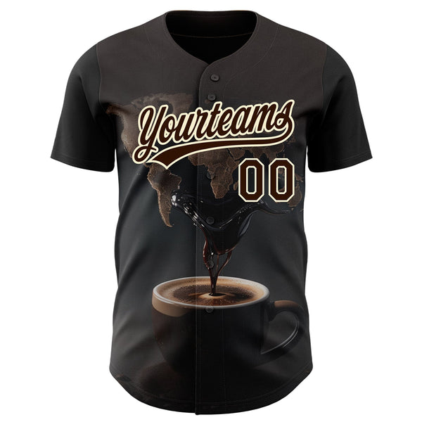 Custom Black Brown Cream 3D Pattern Design International Coffee Day Authentic Baseball Jersey alternate