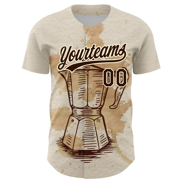 Custom Cream Brown 3D Pattern Design Vintage Coffee Maker Authentic Baseball Jersey alternate