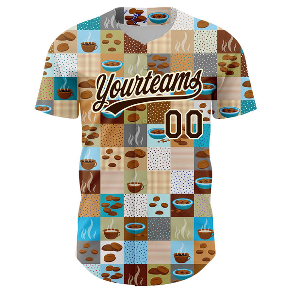 Custom Brown Cream 3D Pattern Design International Coffee Day Authentic Baseball Jersey alternate