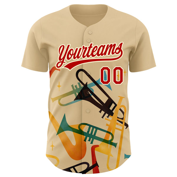Custom Cream Red 3D Pattern Design International Jazz Day Authentic Baseball Jersey alternate