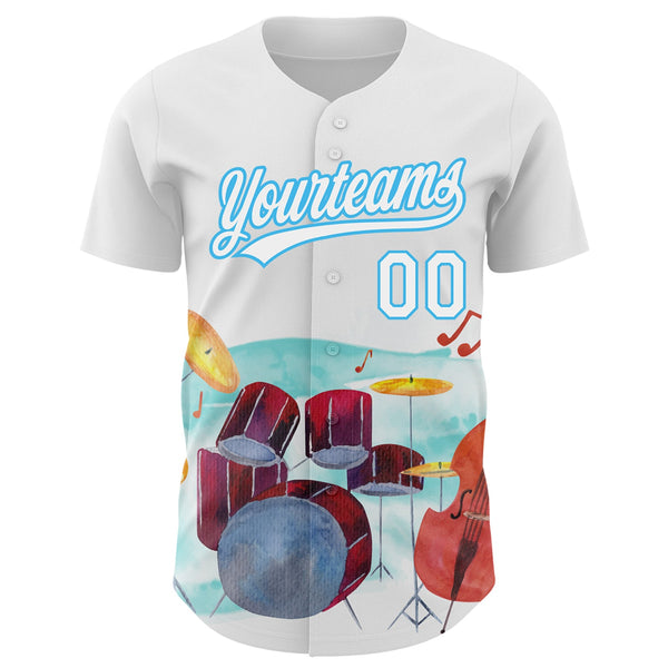 Custom White Sky Blue 3D Pattern Design International Jazz Day Authentic Baseball Jersey alternate
