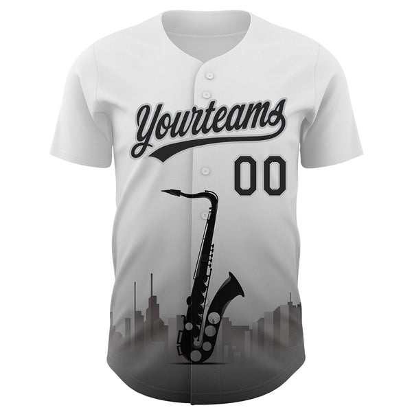Custom White Black-Gray 3D Pattern Design City Of Jazz Music Authentic Baseball Jersey alternate