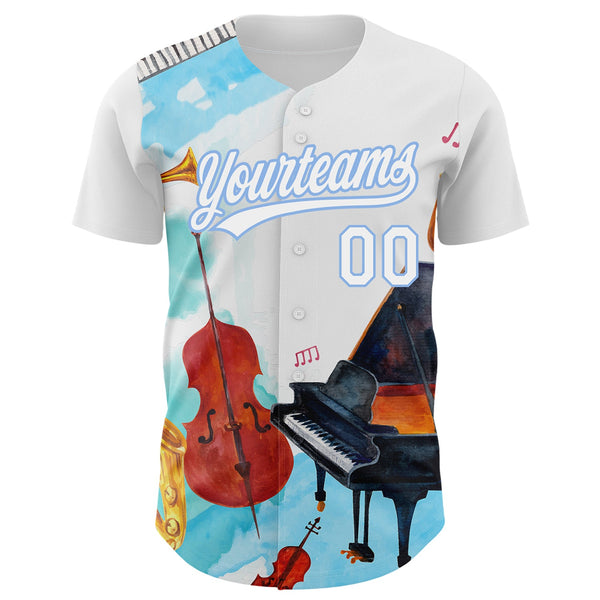 Custom White Light Blue 3D Pattern Design Music Festival Authentic Baseball Jersey alternate