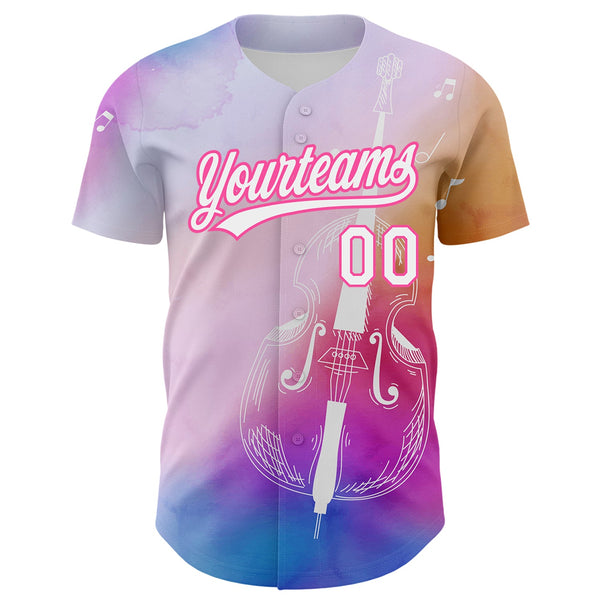 Custom Pink White-Purple 3D Pattern Design Music Festival Authentic Baseball Jersey alternate