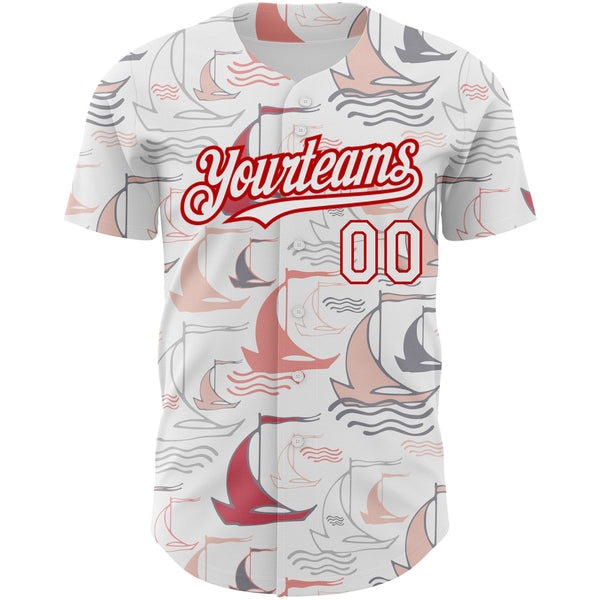 Custom White Red 3D Pattern Design Sailing Boats Authentic Baseball Jersey alternate