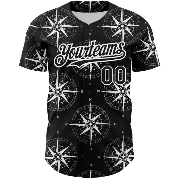 Custom Black White 3D Pattern Design Navigation Compass Authentic Baseball Jersey alternate