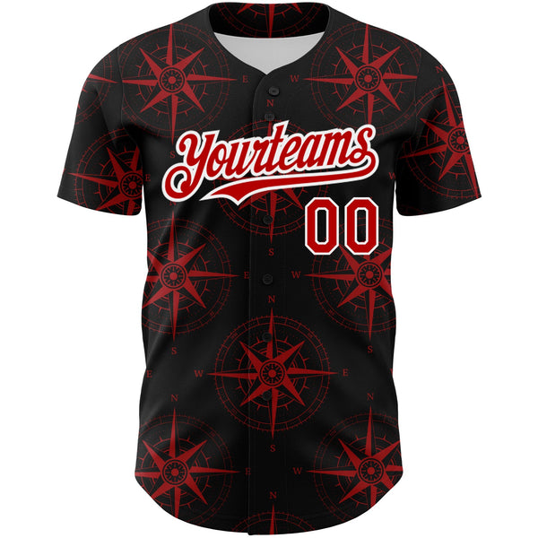 Custom Black Red-White 3D Pattern Design Navigation Compass Authentic Baseball Jersey alternate