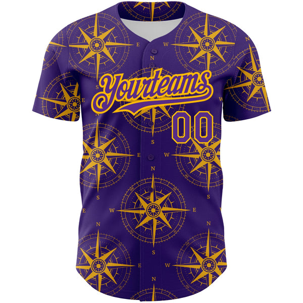 Custom Purple Gold 3D Pattern Design Navigation Compass Authentic Baseball Jersey alternate
