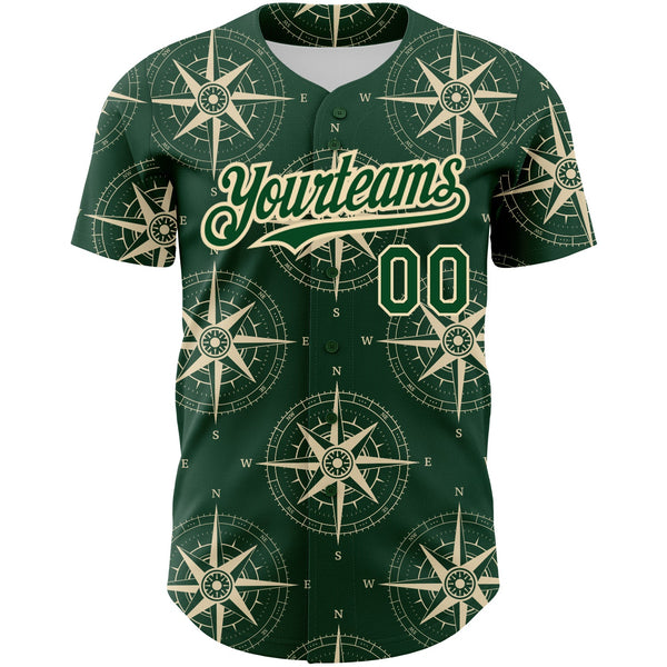 Custom Green City Cream 3D Pattern Design Navigation Compass Authentic Baseball Jersey alternate