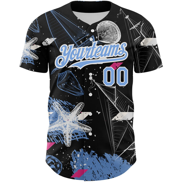 Custom Black Light Blue-White 3D Pattern Design Sailing Boats Authentic Baseball Jersey alternate