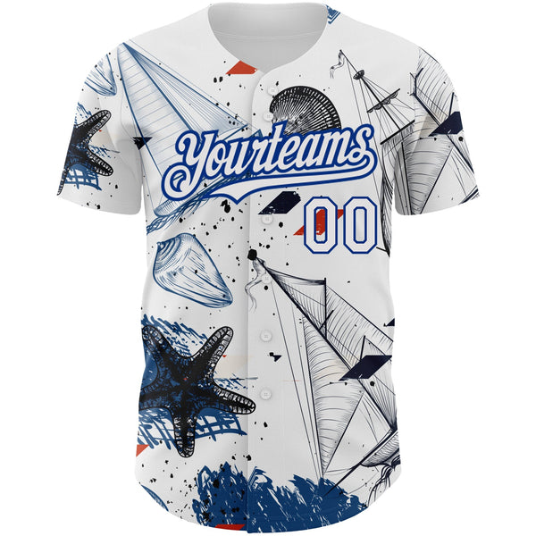 Custom White Royal 3D Pattern Design Sailing Boats Authentic Baseball Jersey alternate
