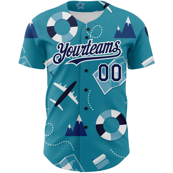 Custom Lakes Blue Navy-White 3D Pattern Design Holiday Travel Authentic Baseball Jersey alternate