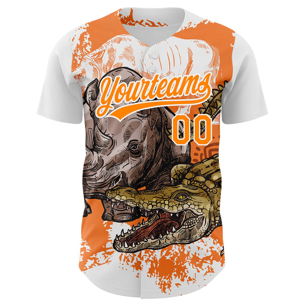 Custom White Bay Orange 3D Pattern Design Crocodile Authentic Baseball Jersey alternate